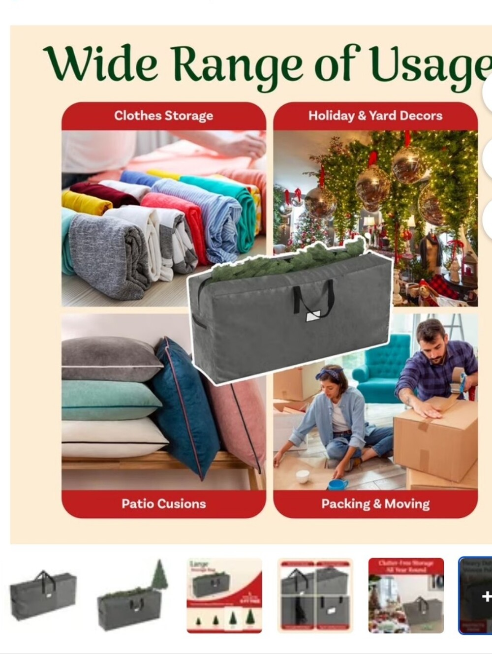 Gray Storage Bag with Handles  Christmas Halloween Decor Moving Bag 9ft